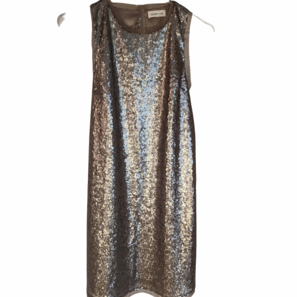 Sugar + Lipz‎ Pewter Sequin Evening Dress Small - Picture 1 of 6